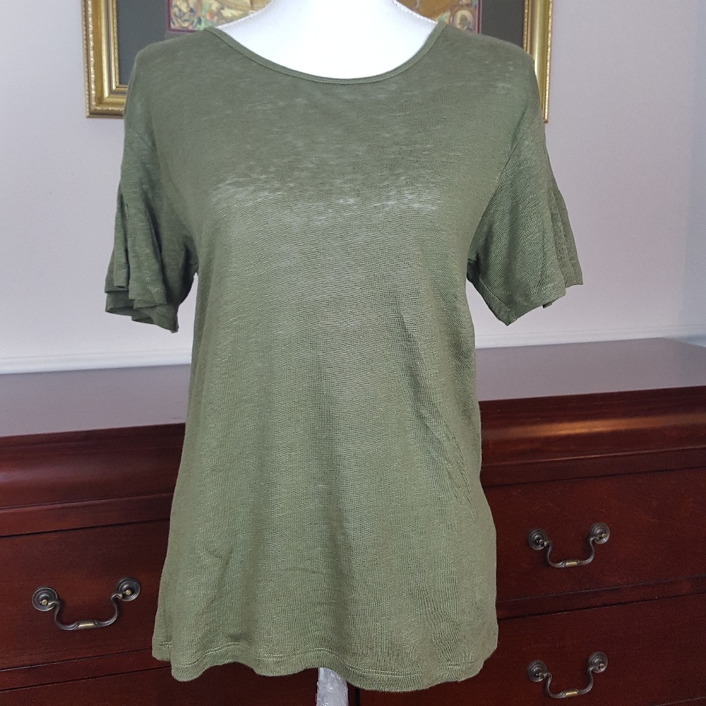 J. Crew 100% Linen Olive Green Tee SZ Small